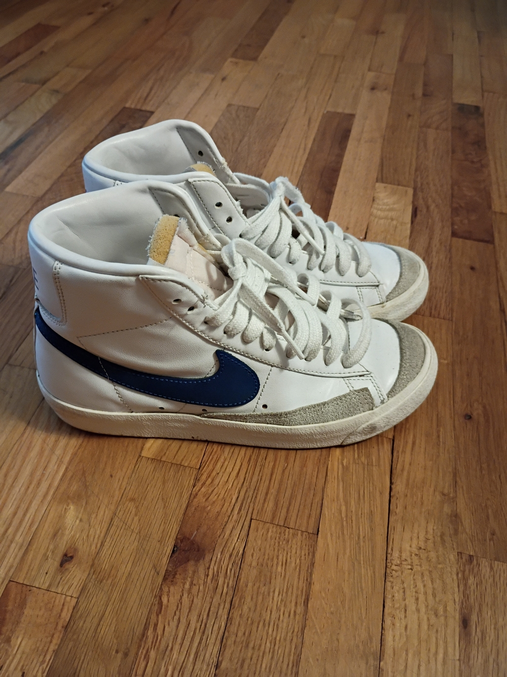 Nike Kids White High-Top Sneakers with Blue Swoosh
